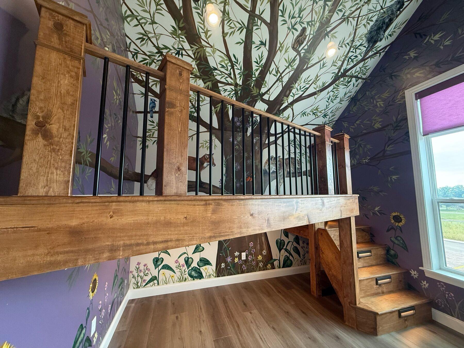 Custom Staircase with Botanical Mural